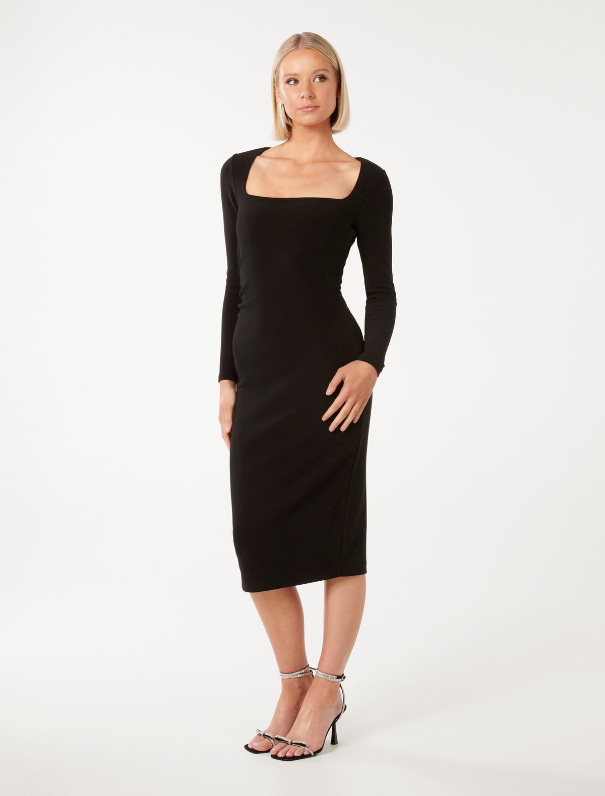 Clio Long Sleeve Midi Dress Black