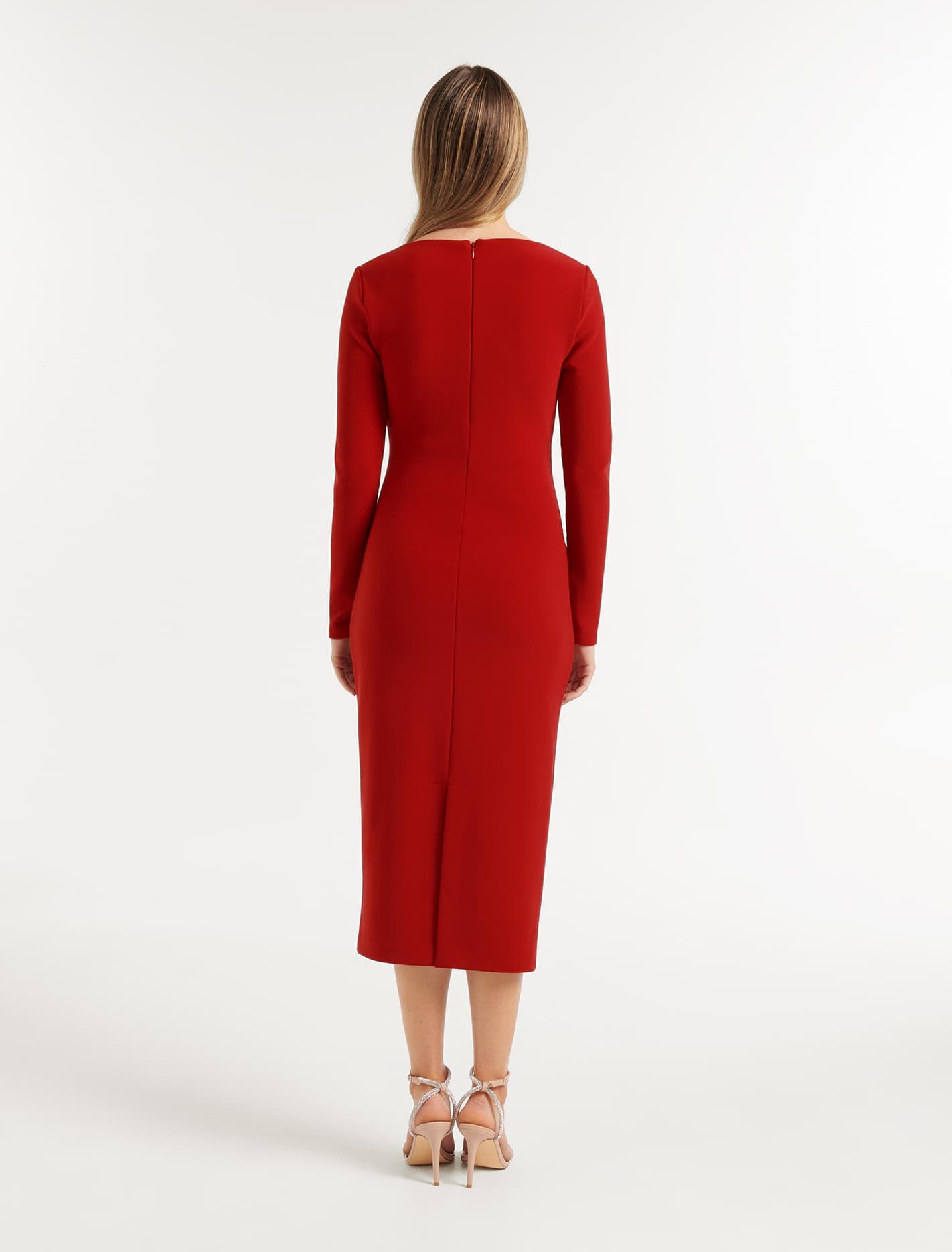 Clio Long Sleeve Midi Dress Rose Red