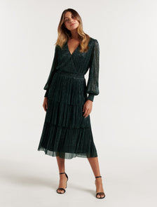 Winifred Plisse Midi Dress Dark Green