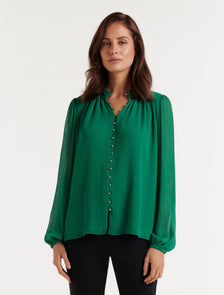 Gwen Button Detail Blouse Deep Jade