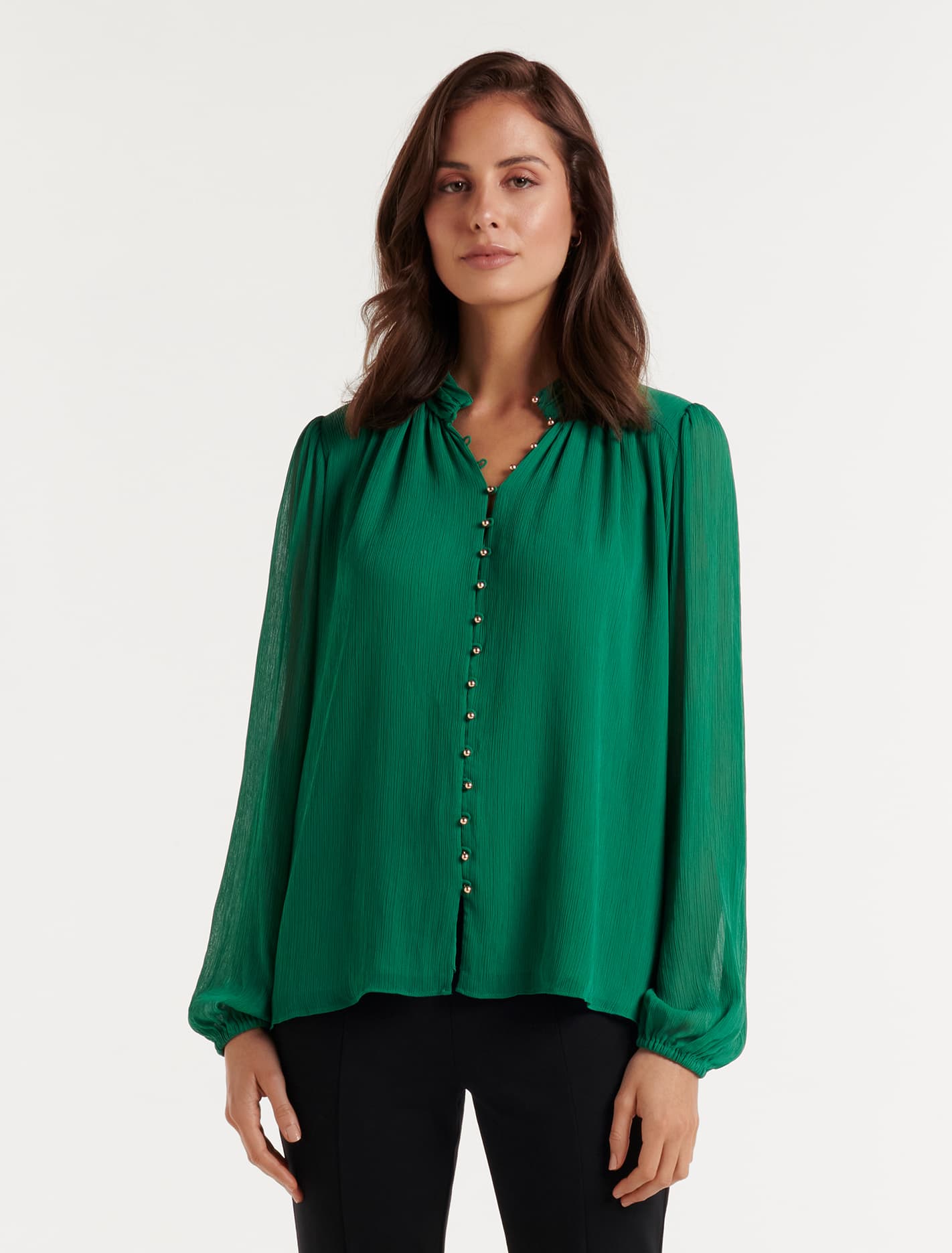 Gwen Button Detail Blouse Deep Jade