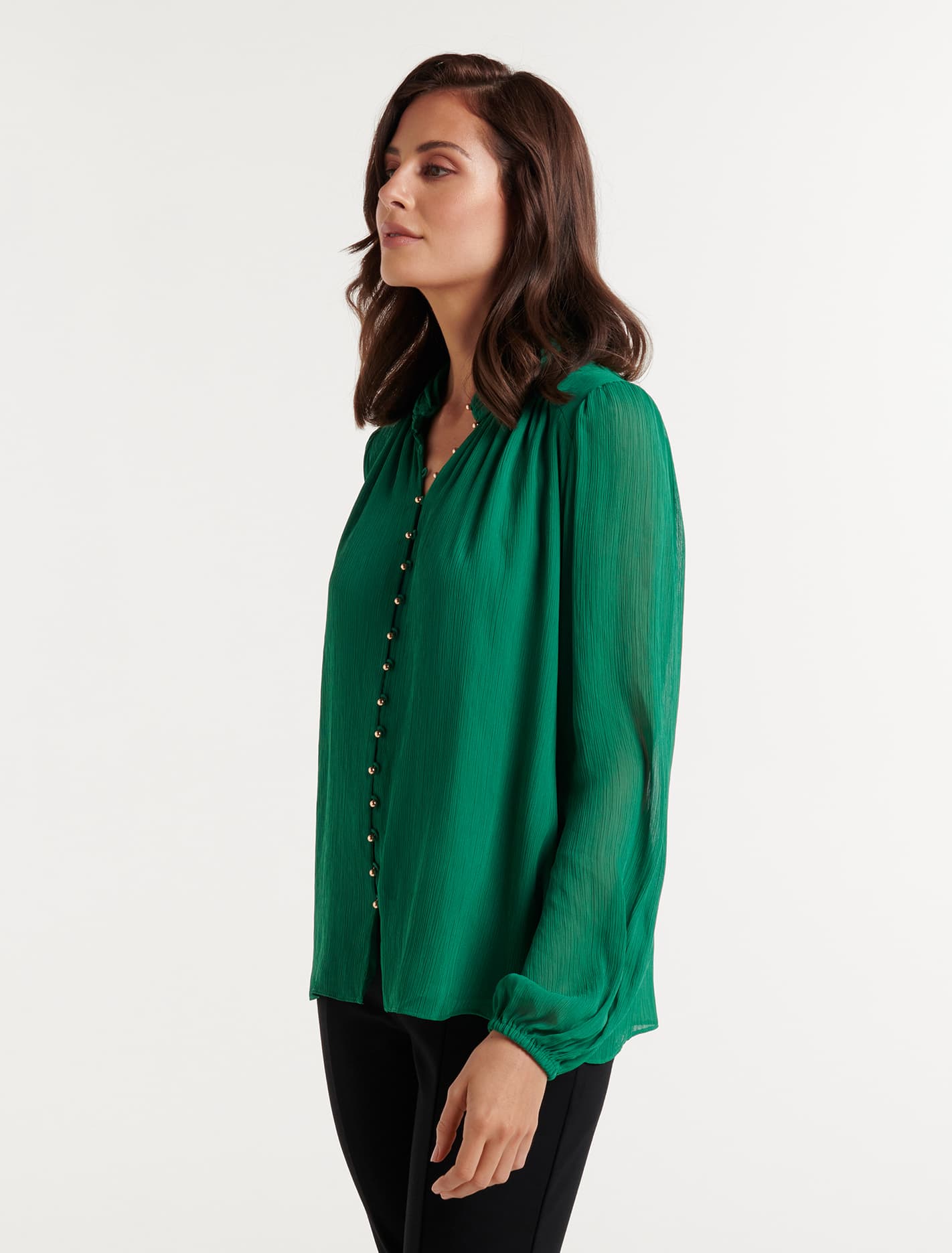 Gwen Button Detail Blouse Deep Jade