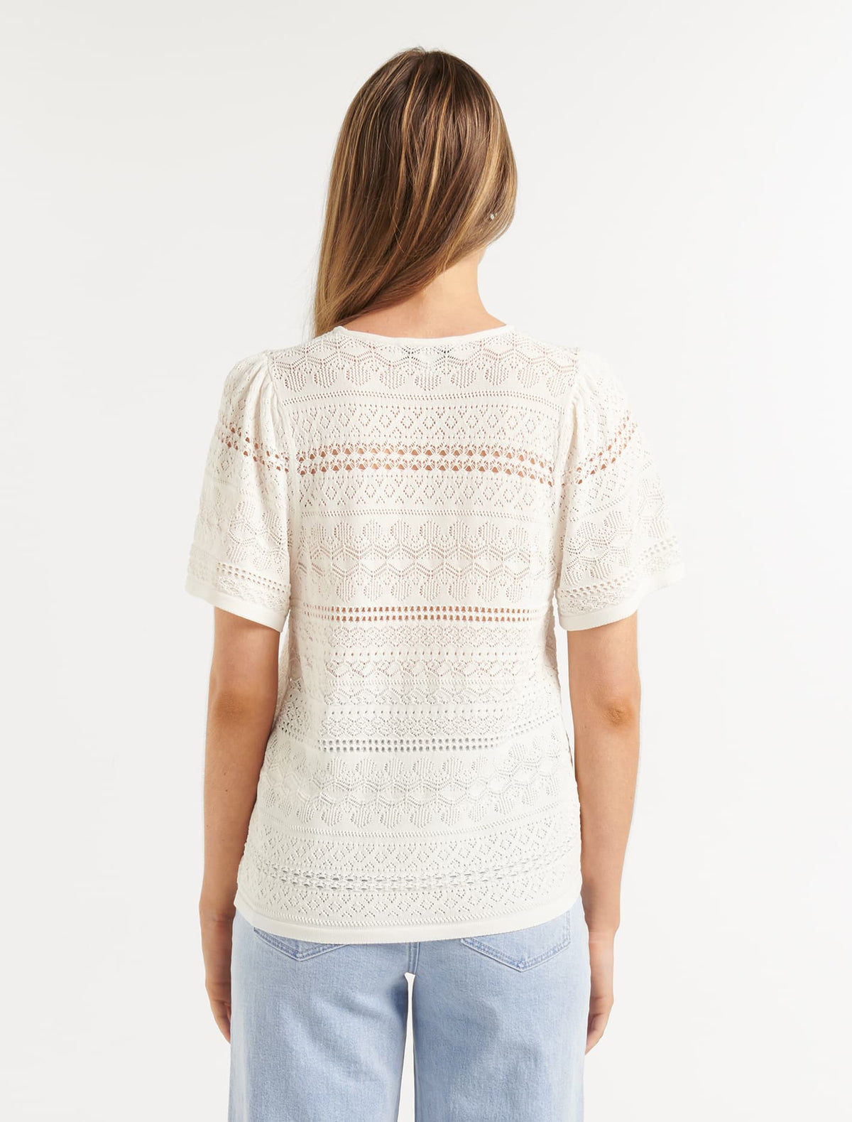 Millie Pointelle Tee Porcelain