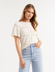 Millie Pointelle Tee Porcelain