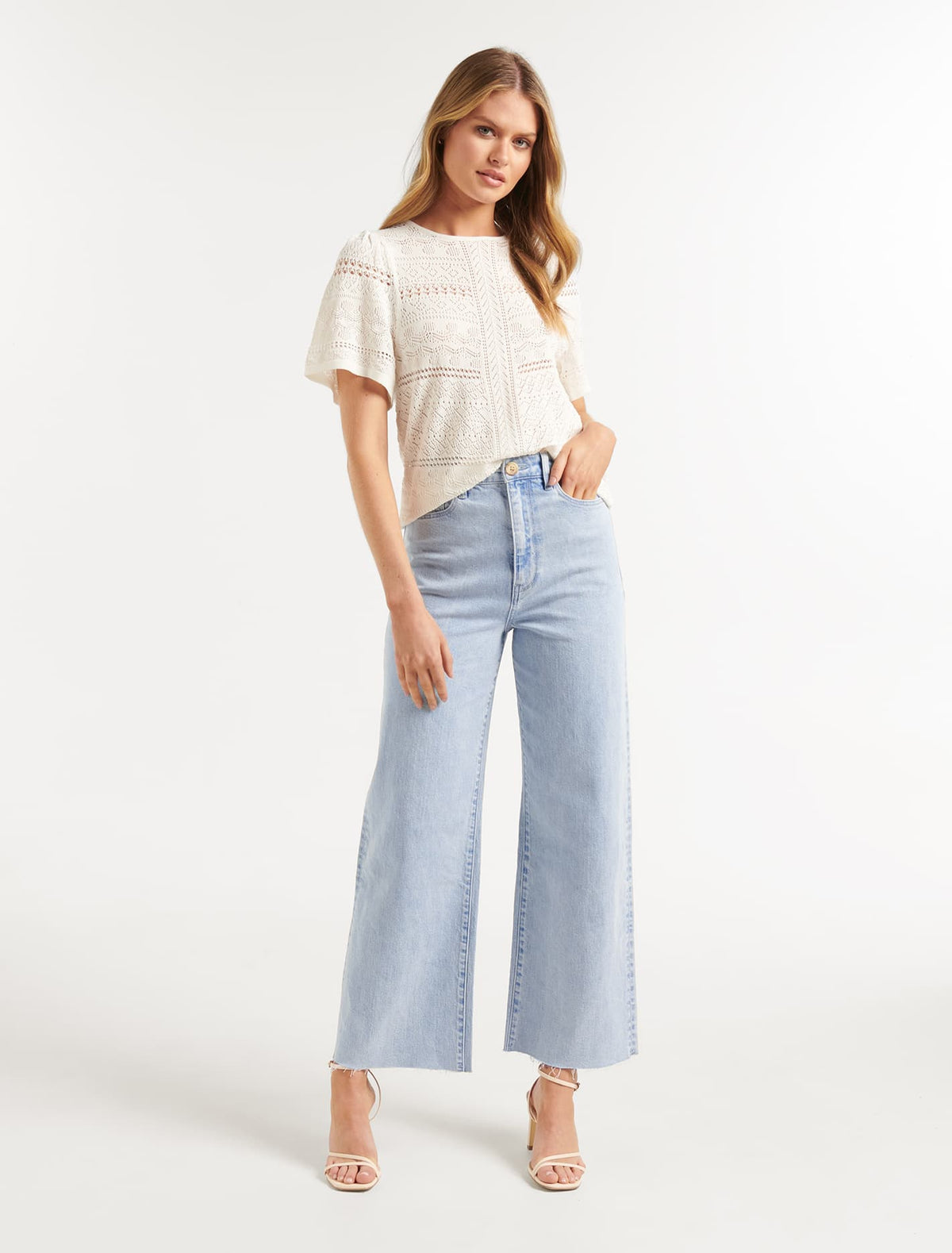 Millie Pointelle Tee Porcelain
