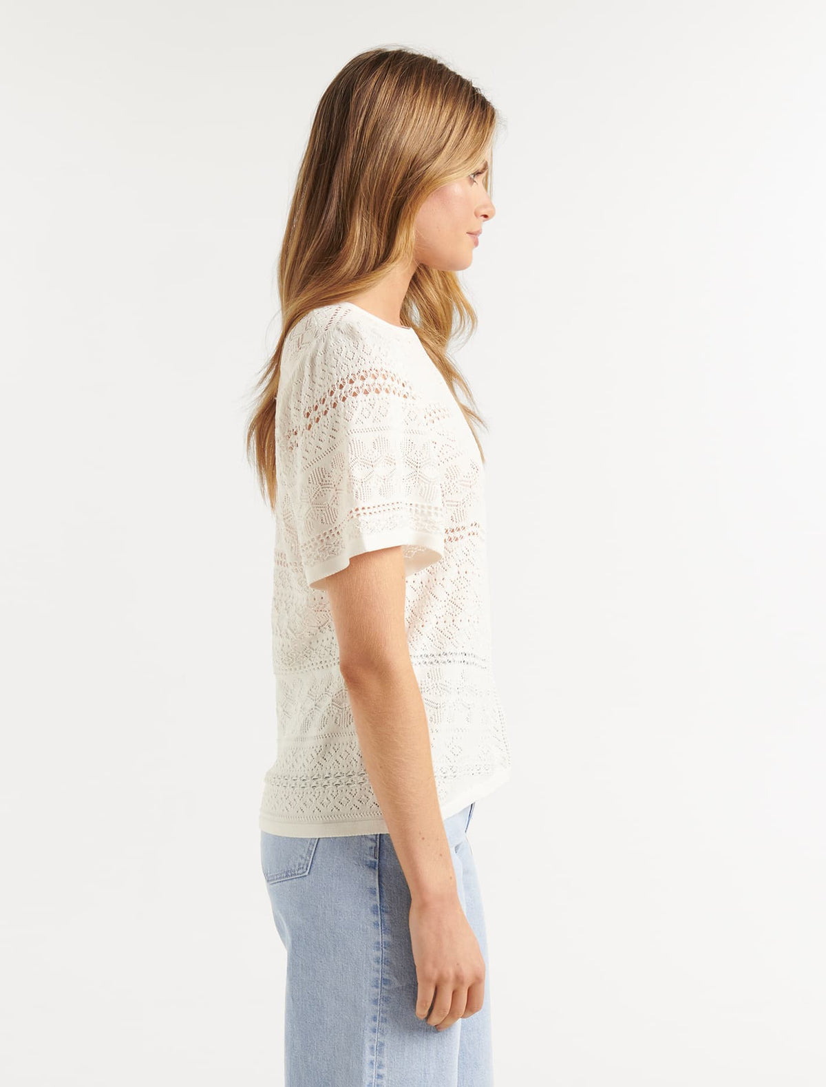 Millie Pointelle Tee Porcelain