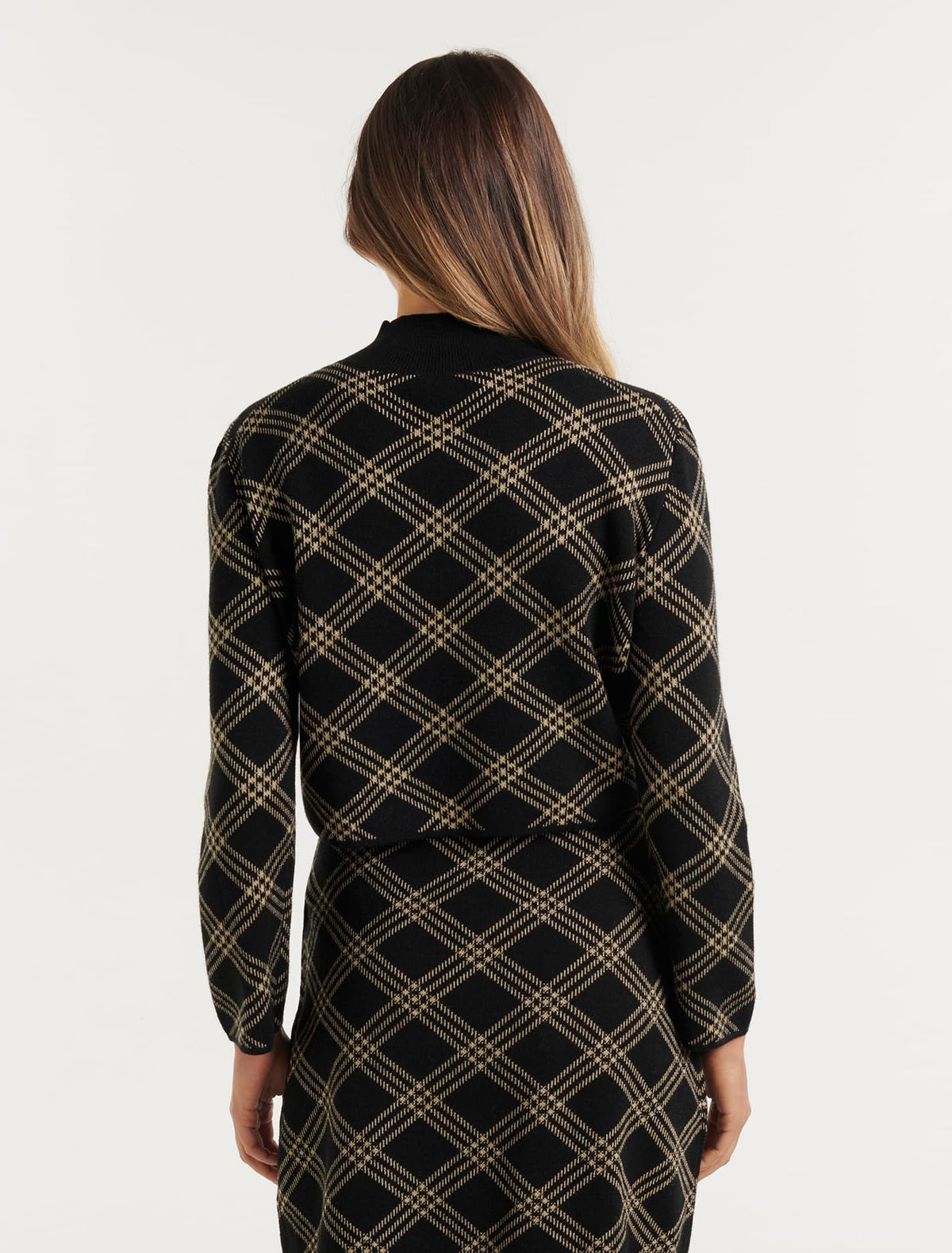 Frankie Check Knit Jumper Black and Camel