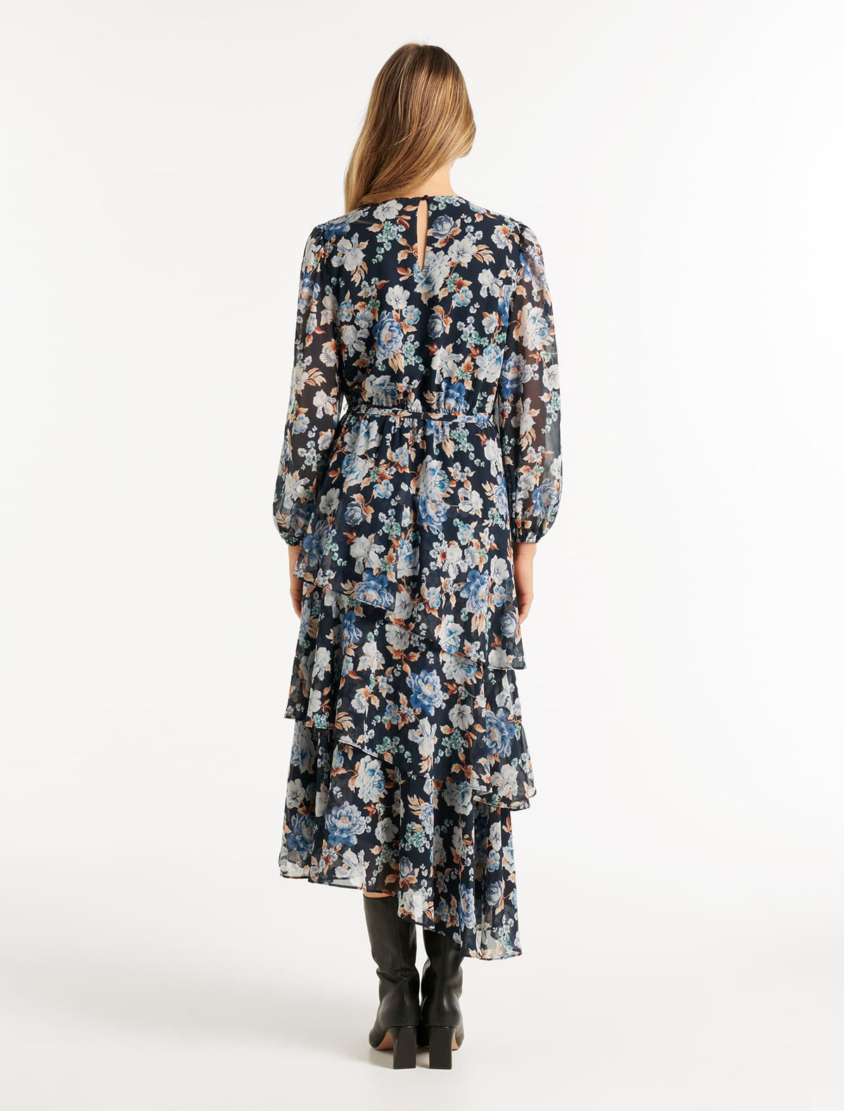 Angelica Asymmetrical Ruffle Midi Dress Verona Floral