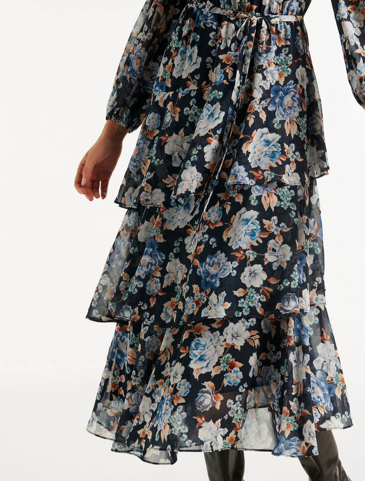 Angelica Asymmetrical Ruffle Midi Dress Verona Floral