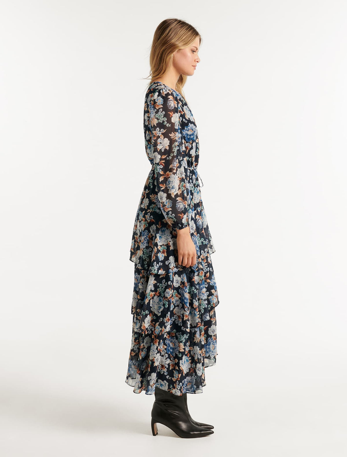 Angelica Asymmetrical Ruffle Midi Dress Verona Floral