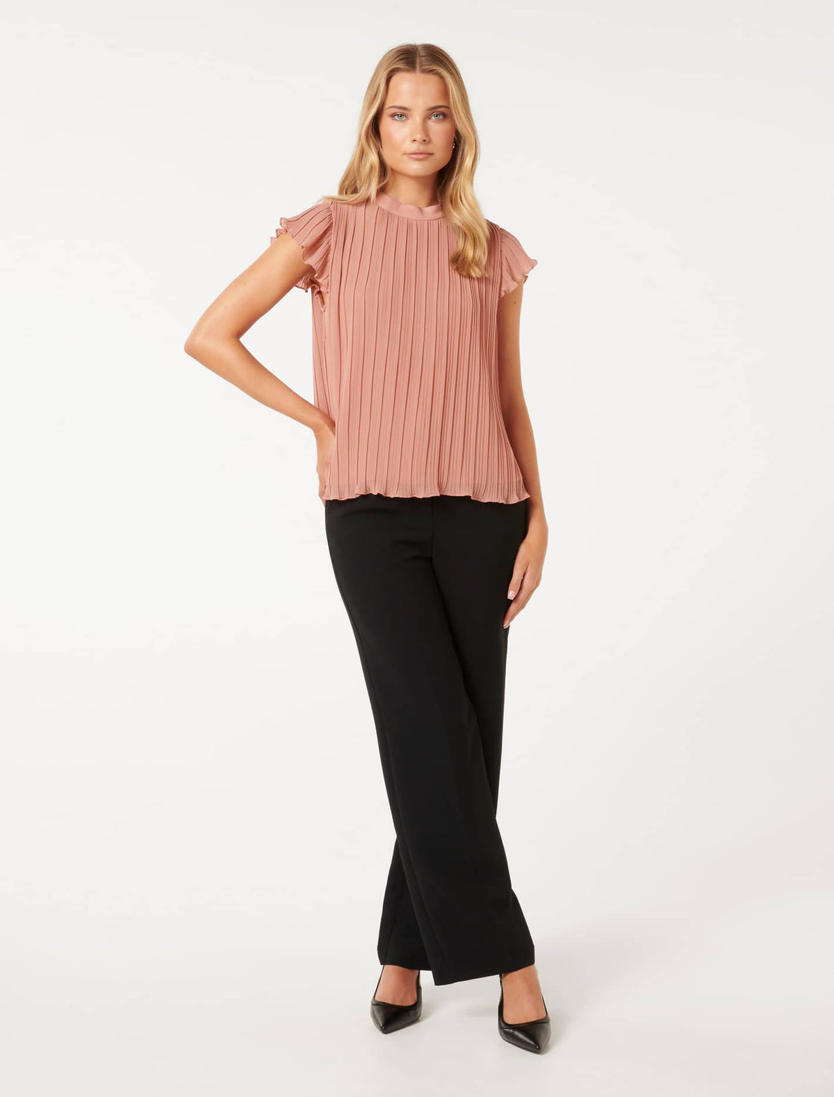 Hannah Flutter-Sleeve Blouse Dusty Pink
