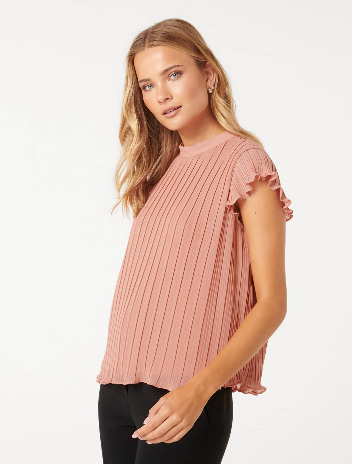 Hannah Flutter-Sleeve Blouse Dusty Pink