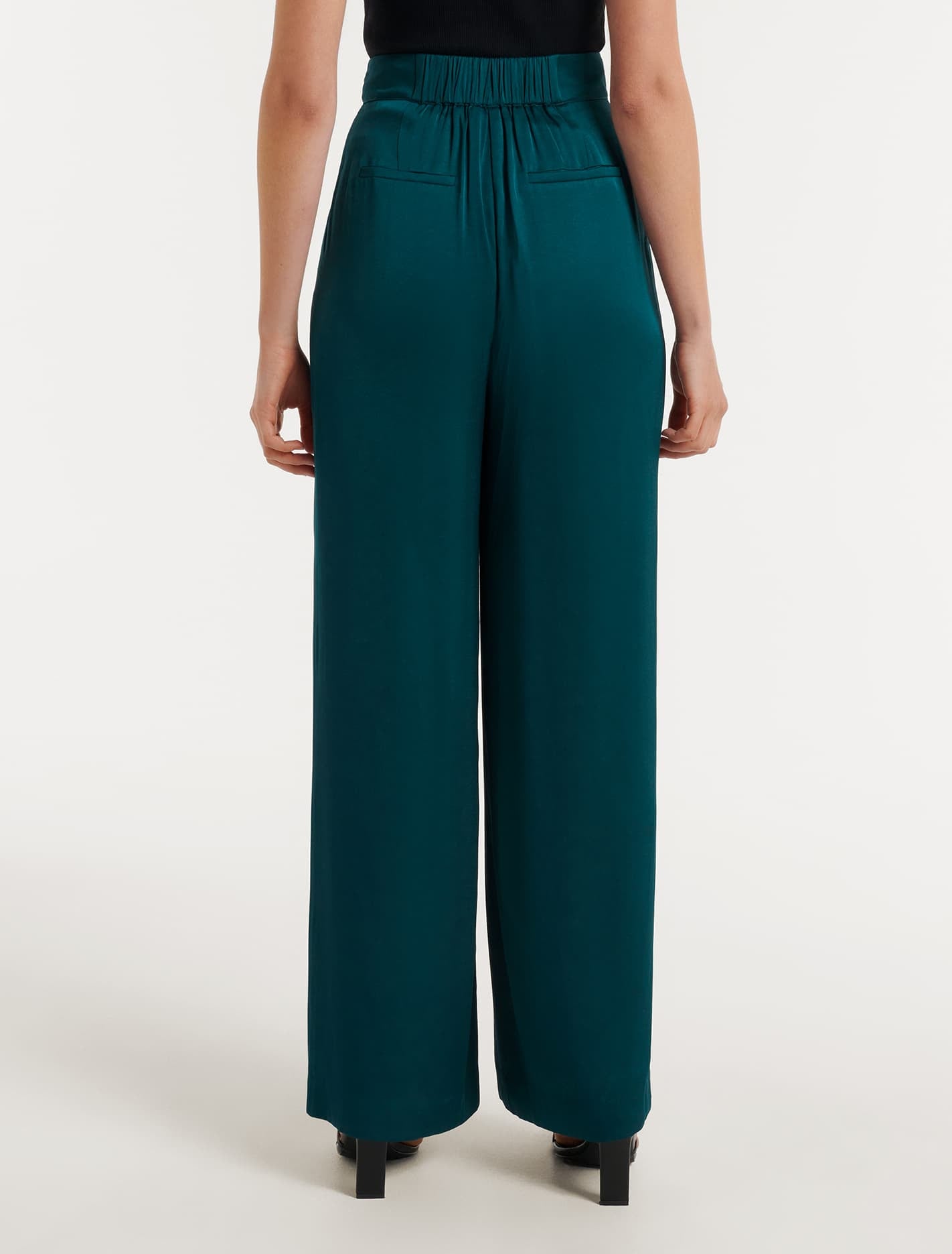 Alora Satin Wide Leg Pants Reflective Teal Suit