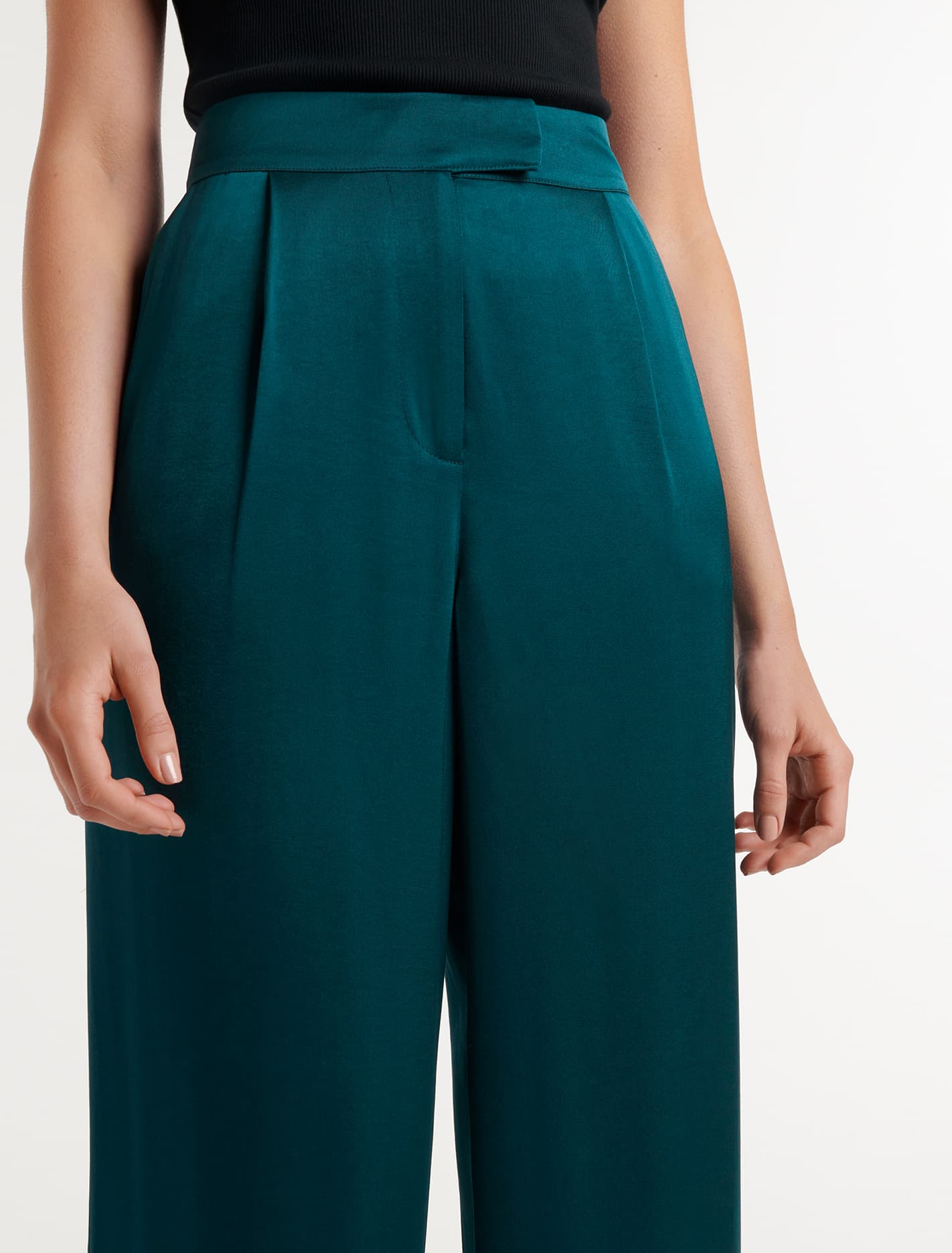 Alora Satin Wide Leg Pants Reflective Teal Suit