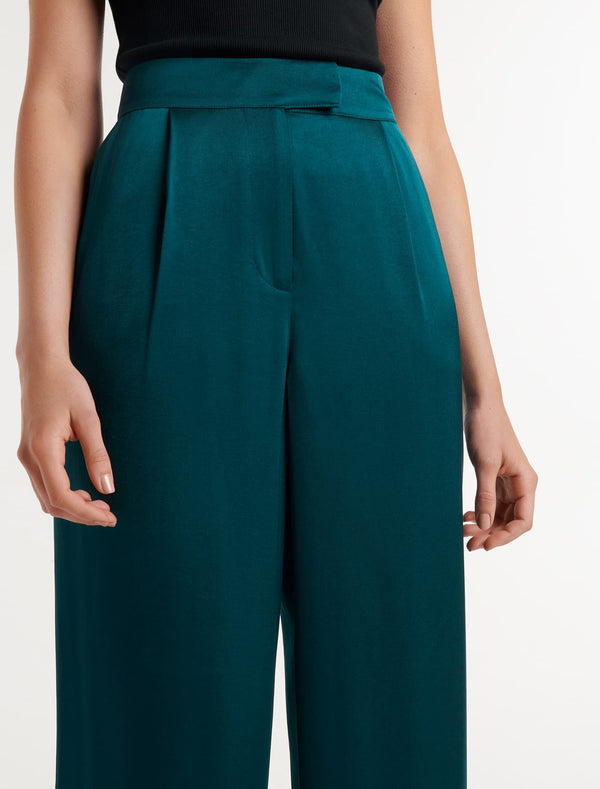 Alora Satin Wide Leg Pants Reflective Teal Suit