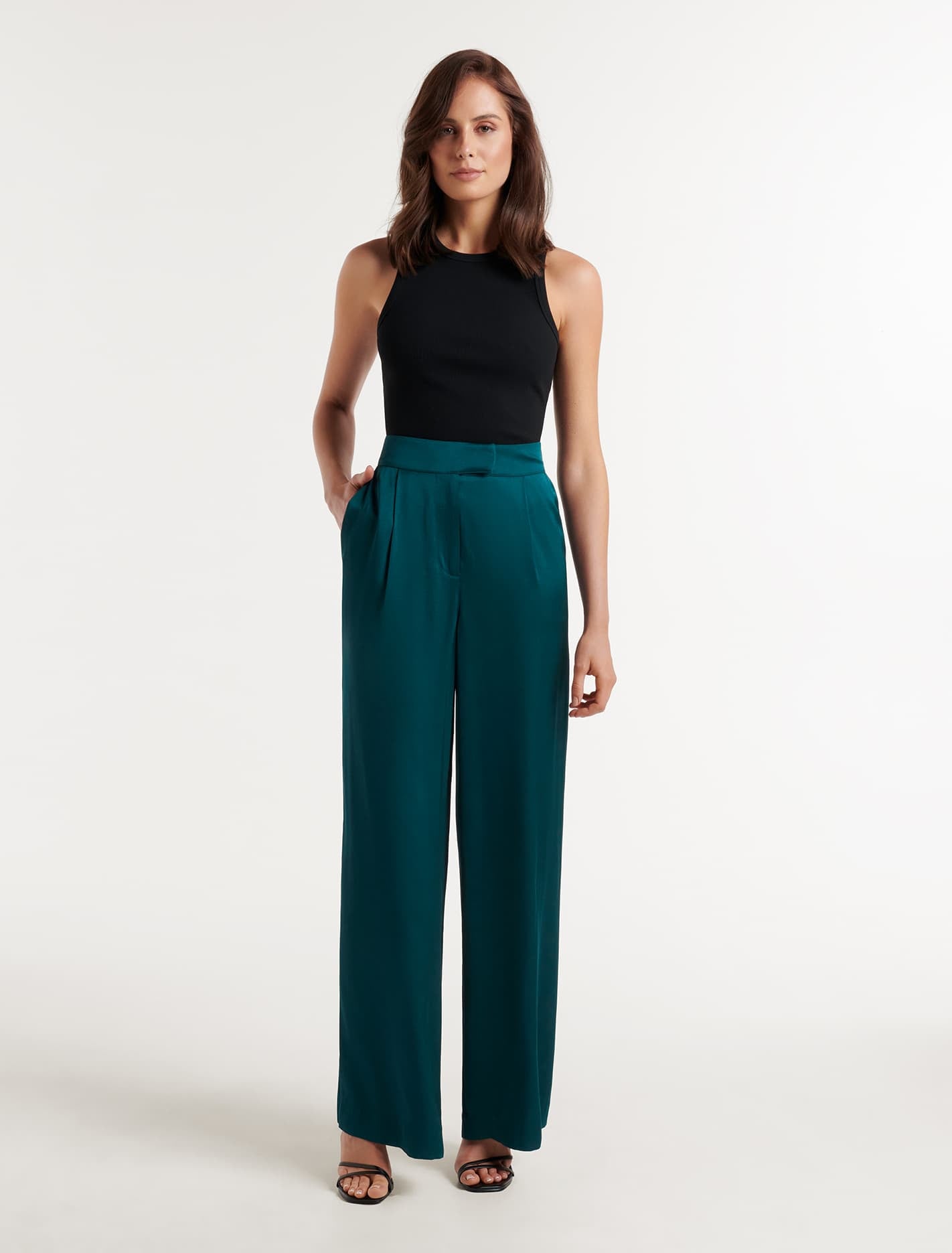 Alora Satin Wide Leg Pants Reflective Teal Suit