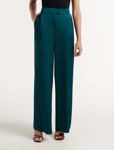 Alora Satin Wide Leg Pants Reflective Teal Suit