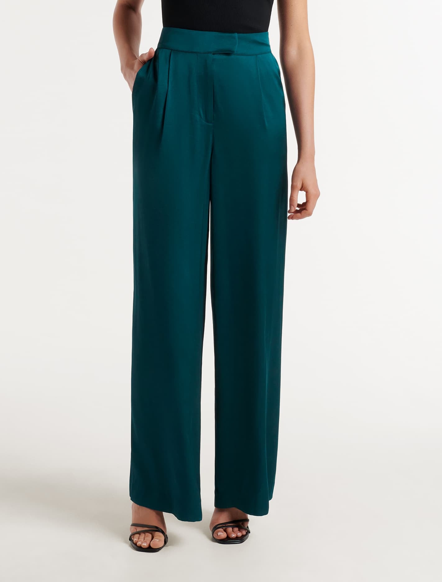 Alora Satin Wide Leg Pants Reflective Teal Suit