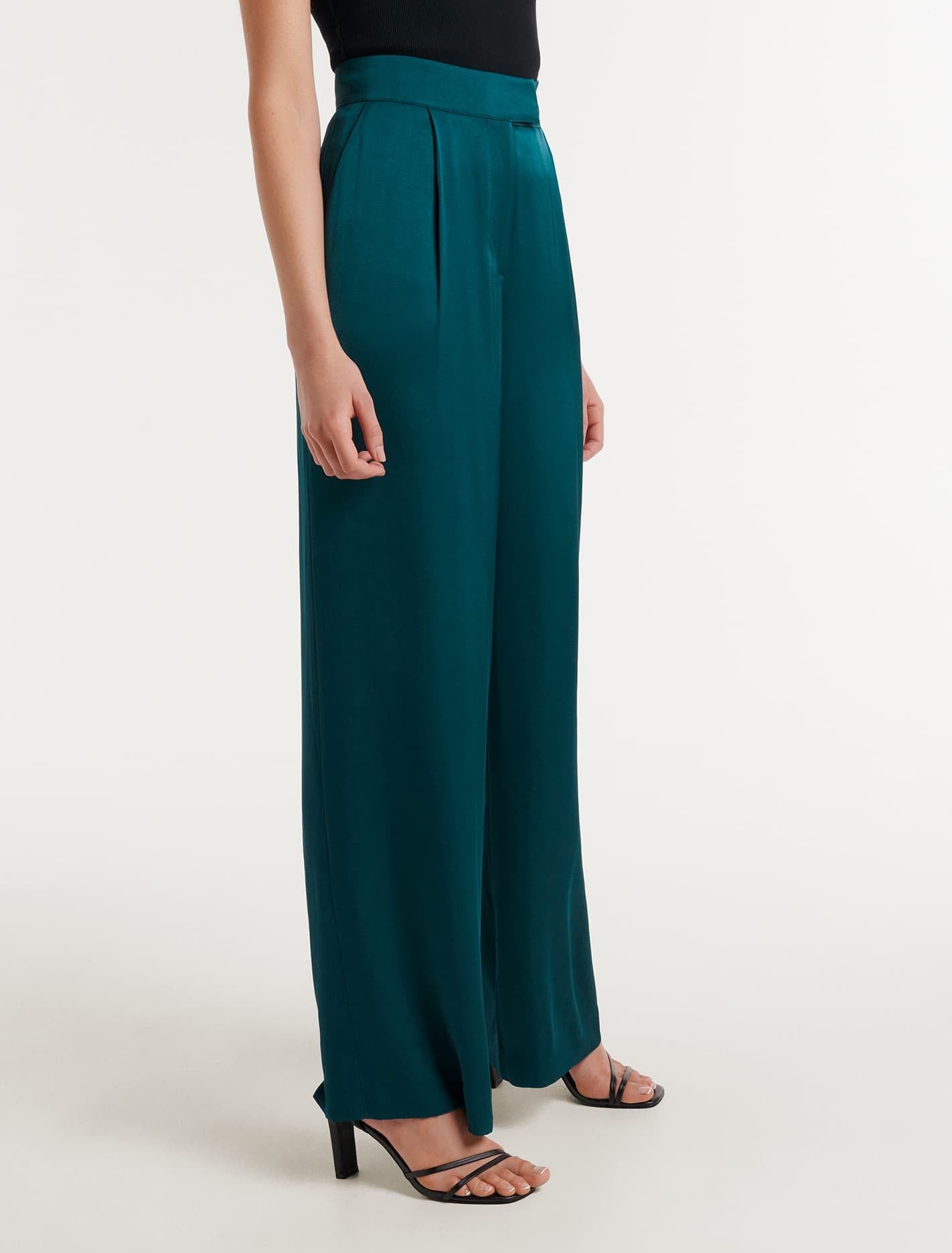 Alora Satin Wide Leg Pants Reflective Teal Suit