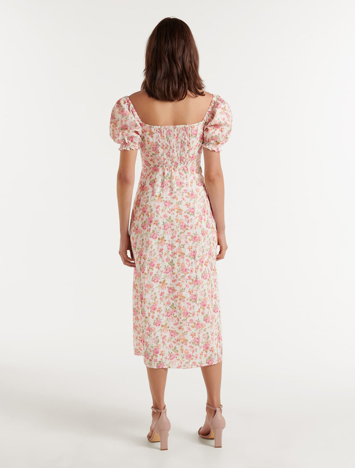 Carson Linen Square Neck Midi Dress Pink Halliday Ditsy