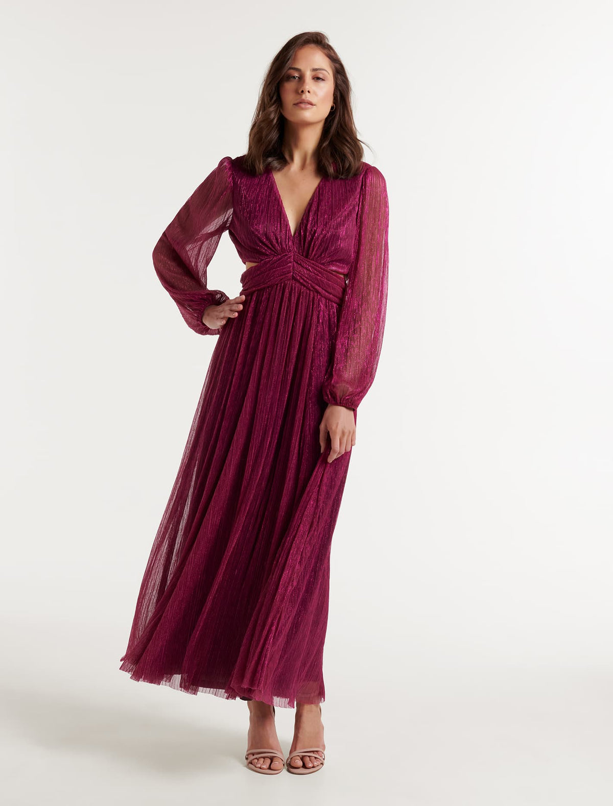 Cassandra Cut Out Plisse Dress Fuchsia Pink