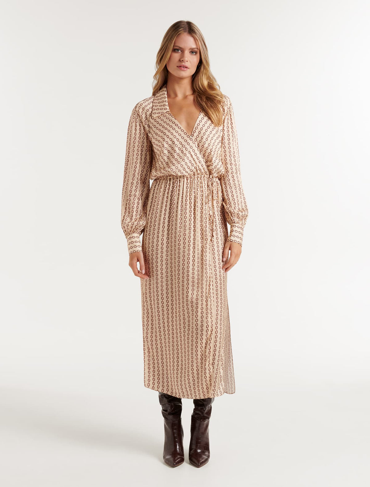 Zephyr Wrap Midi Dress Linked Mini Geo