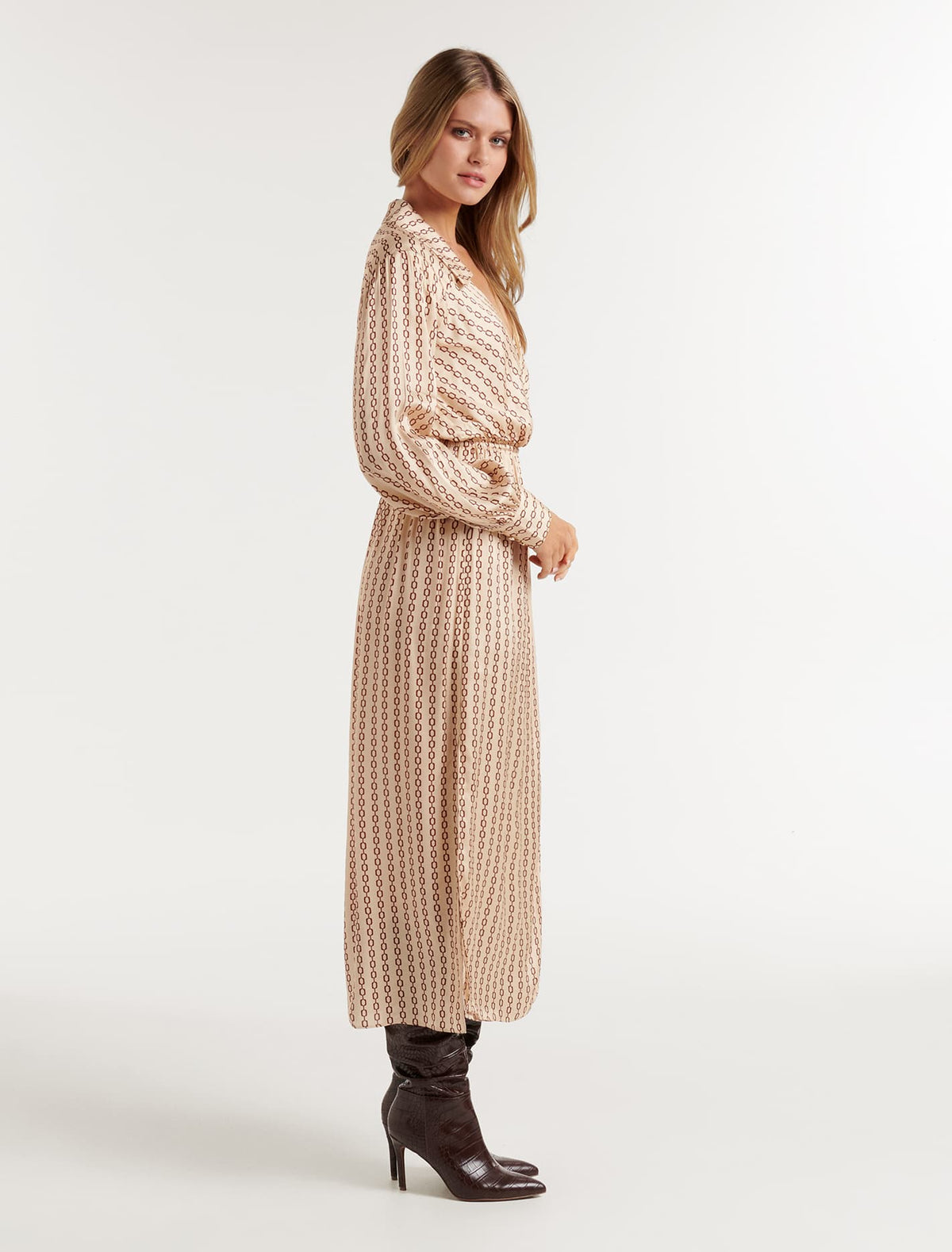 Zephyr Wrap Midi Dress Linked Mini Geo
