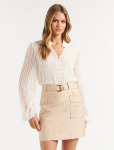 Esme Lace Button Down Blouse Porcelain