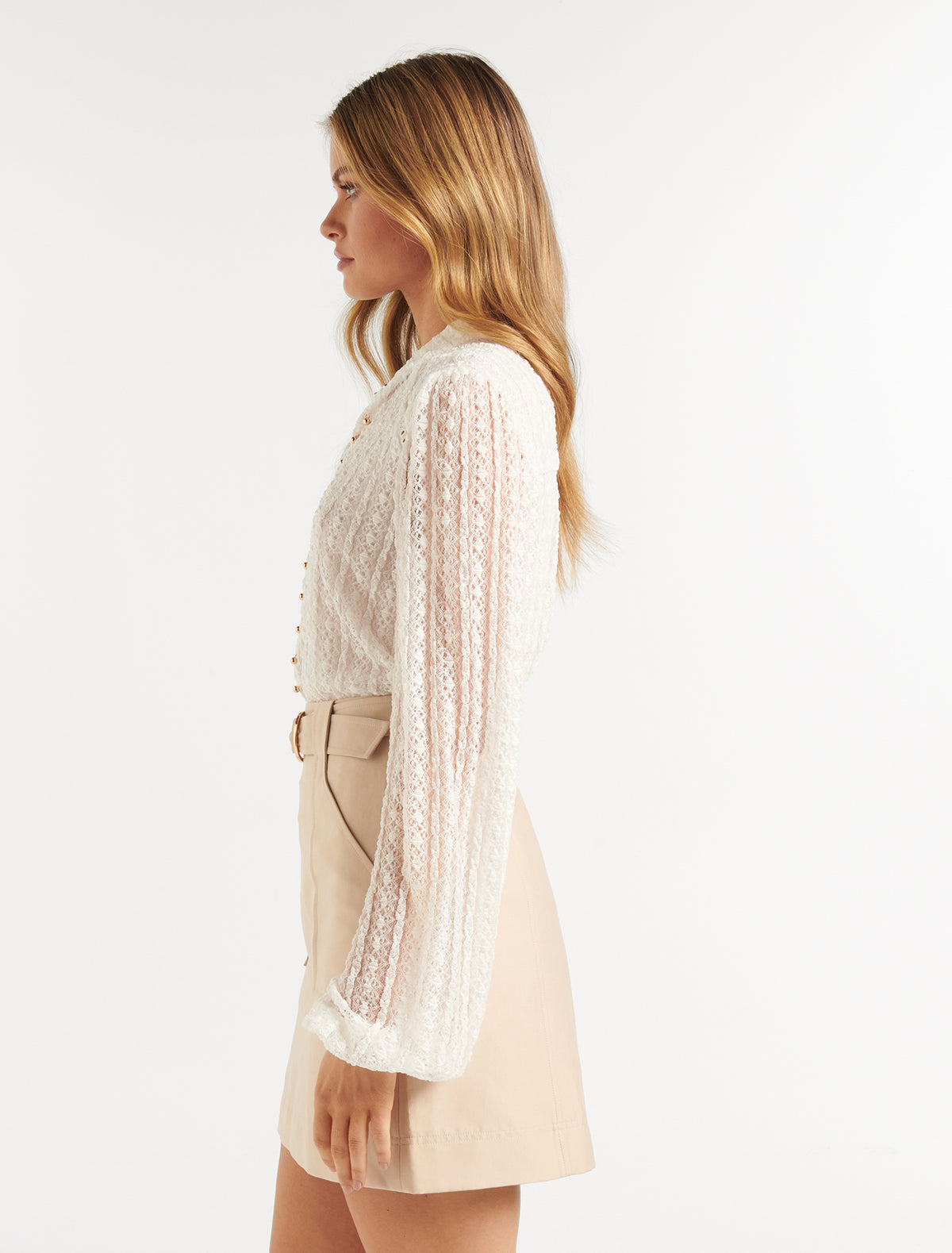 Esme Lace Button Down Blouse Porcelain