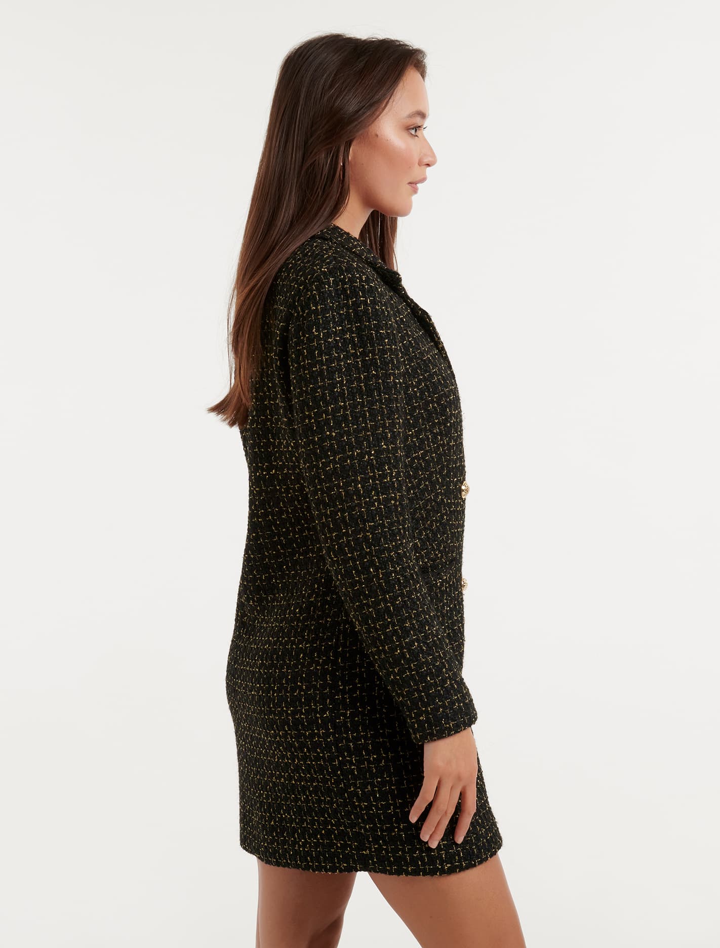 Betty Tweed Blazer Dress Black / Gold Metallic