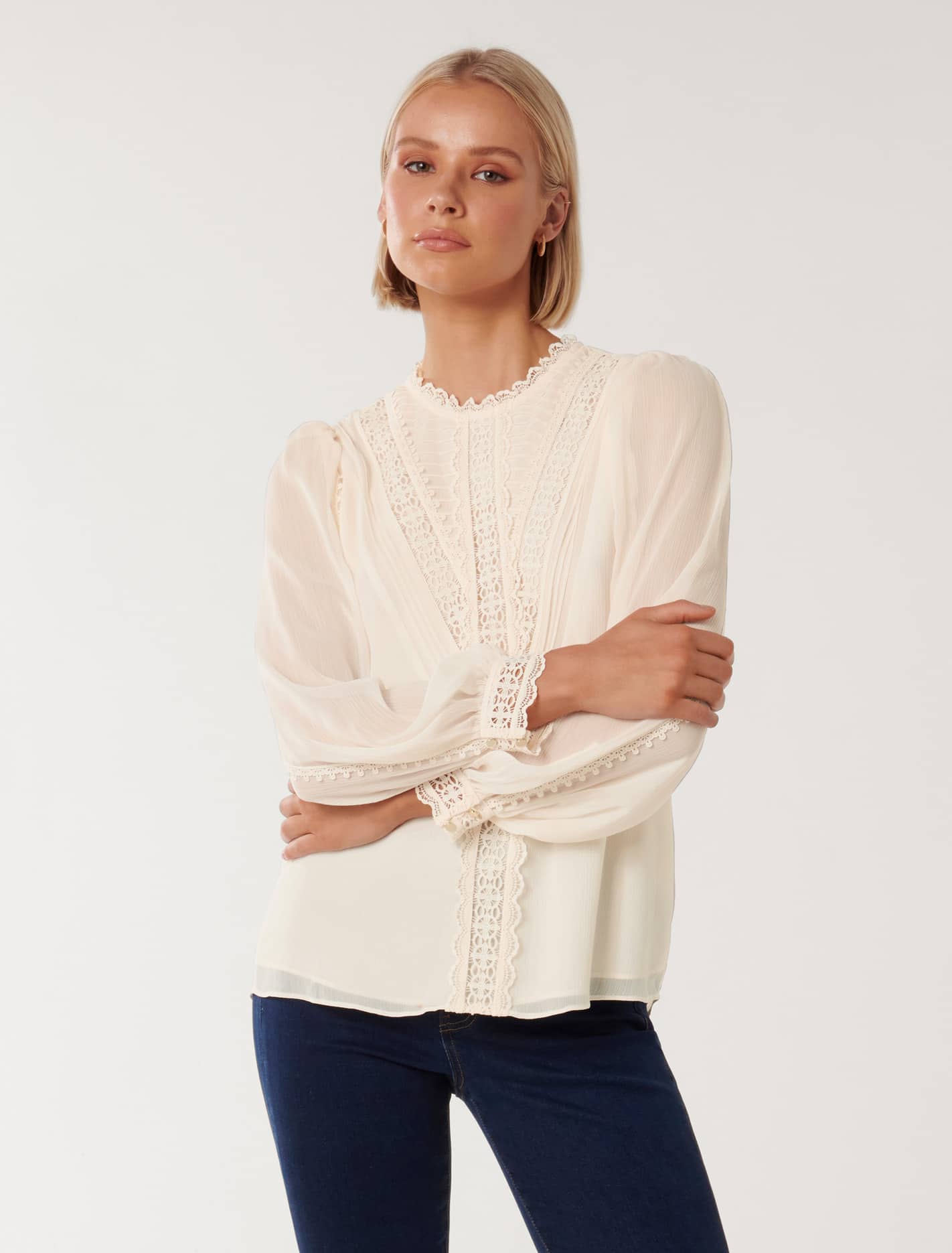 Dion Lace Insert Blouse Lottie Cream