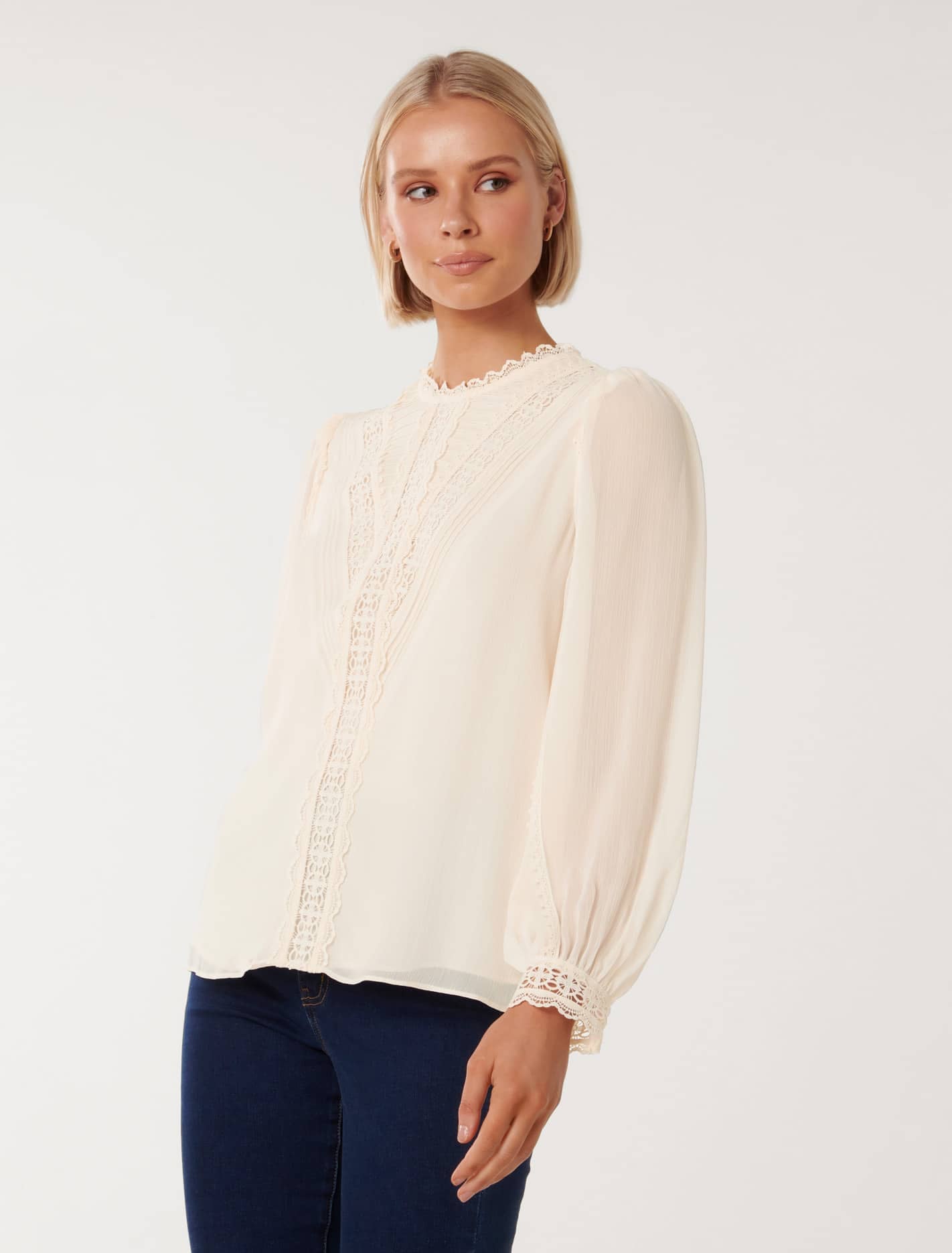Dion Lace Insert Blouse Lottie Cream