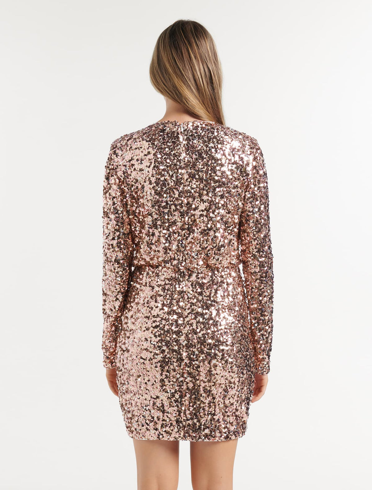 Jagger Sequin Ruched Mini Dress Bronze/Rose Gold Multi
