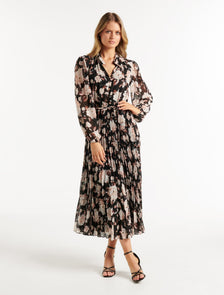 Zena Button Up Midi Dress Blackwood Floral