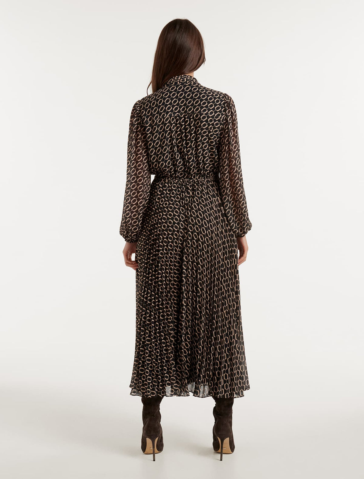 Zena Button Up Midi Dress Dark Linked Geo