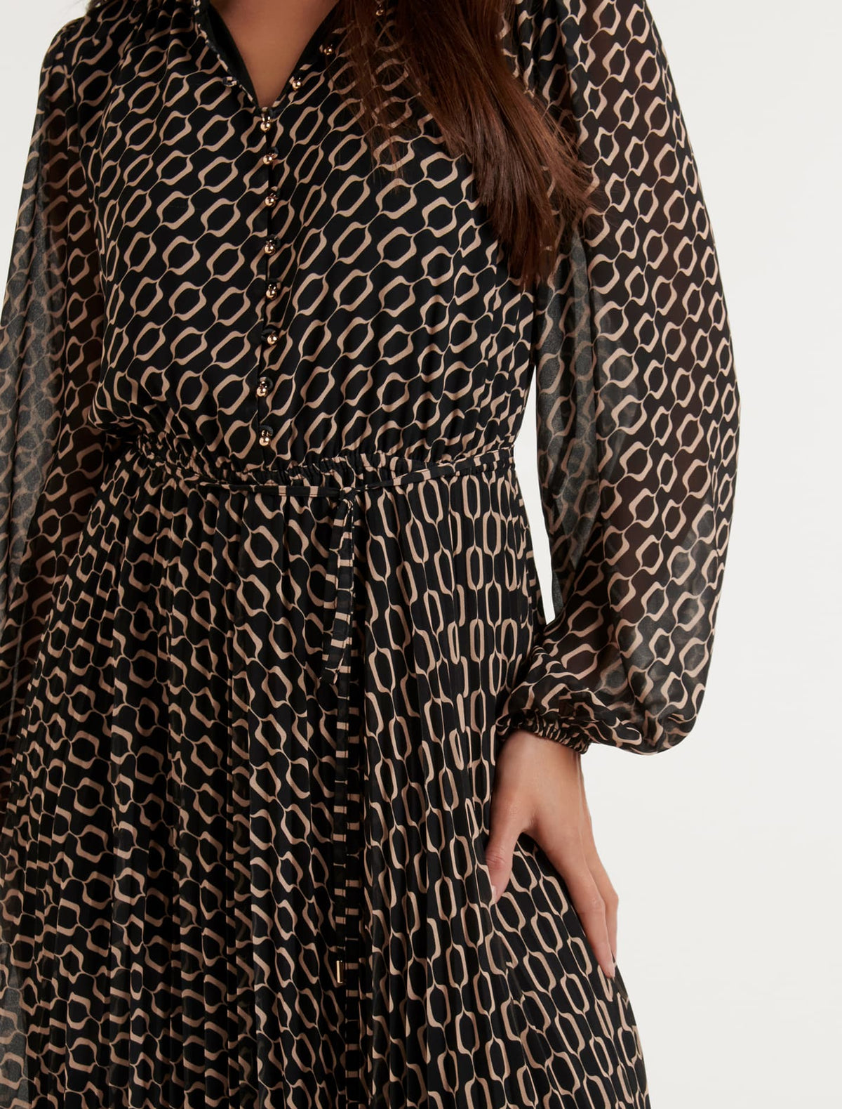 Zena Button Up Midi Dress Dark Linked Geo
