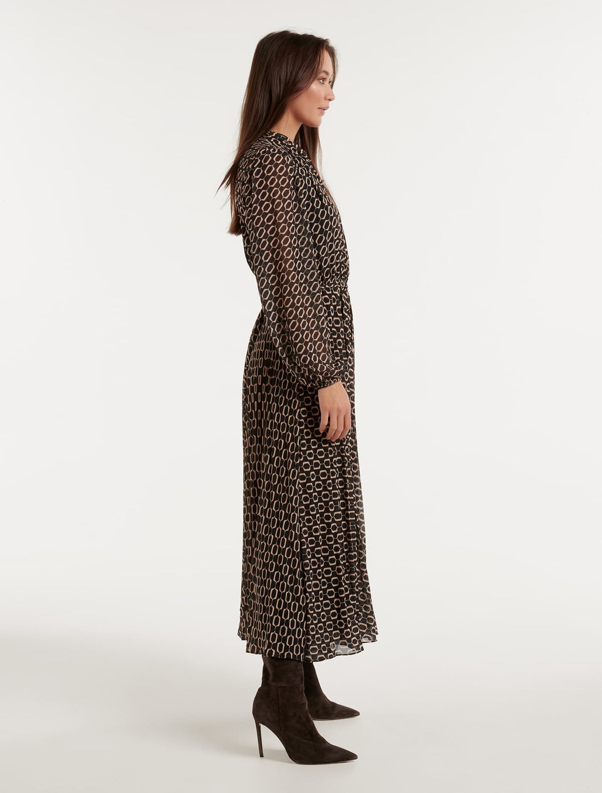 Zena Button Up Midi Dress Dark Linked Geo