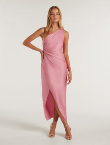Melissa One Shoulder Satin Dress Wild Rose