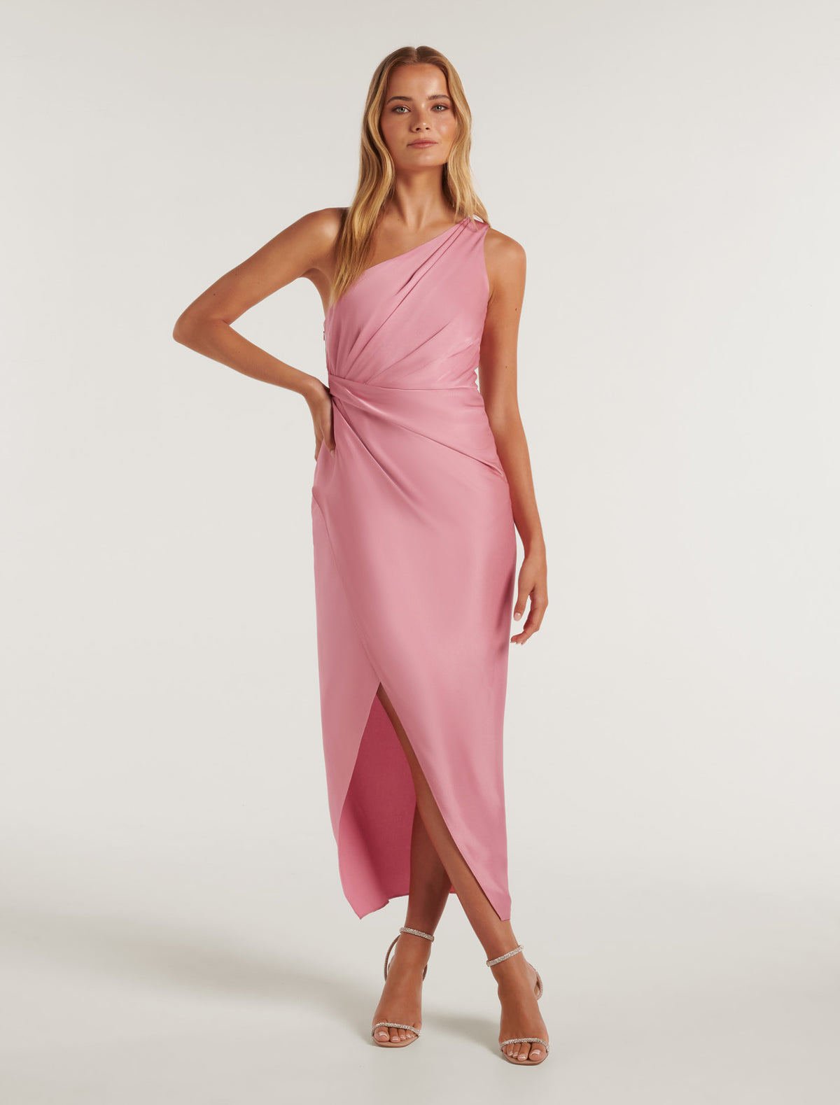 Melissa One Shoulder Satin Dress Wild Rose