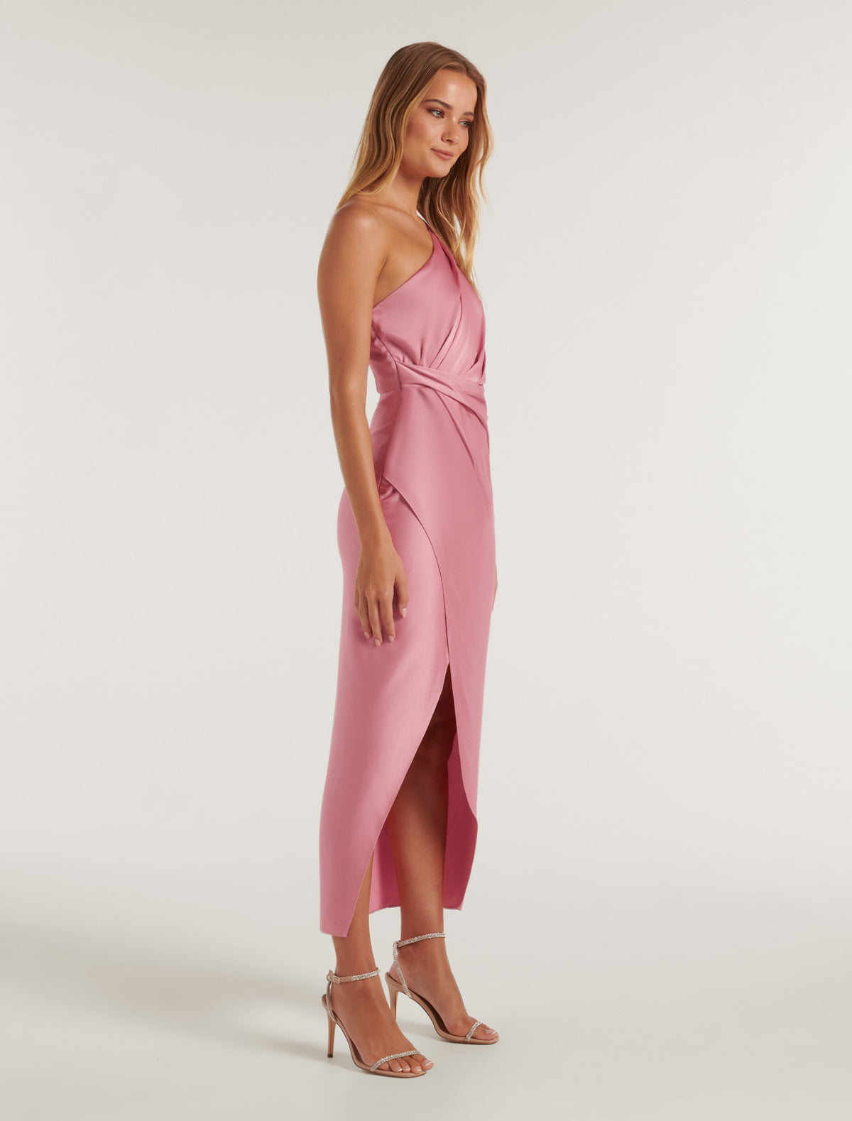 Melissa One Shoulder Satin Dress Wild Rose