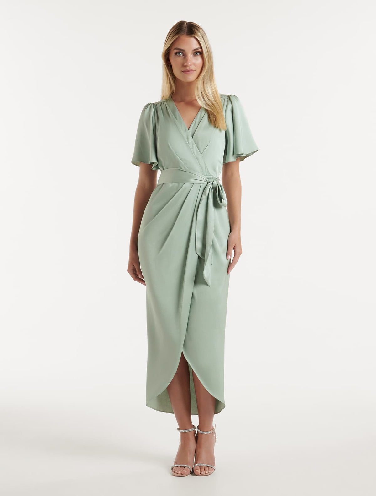 Carolina Satin Midi Dress Seafoam