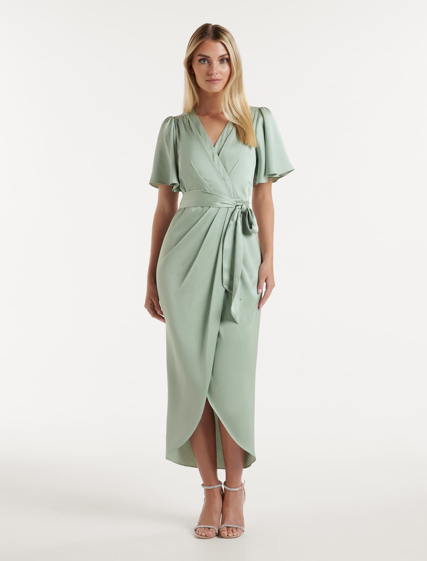 Carolina Satin Midi Dress Seafoam