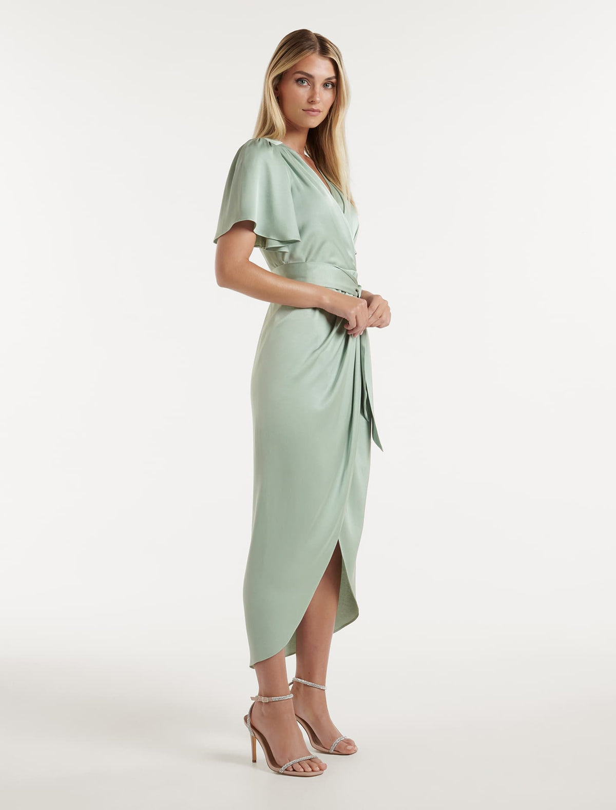 Carolina Satin Midi Dress Seafoam