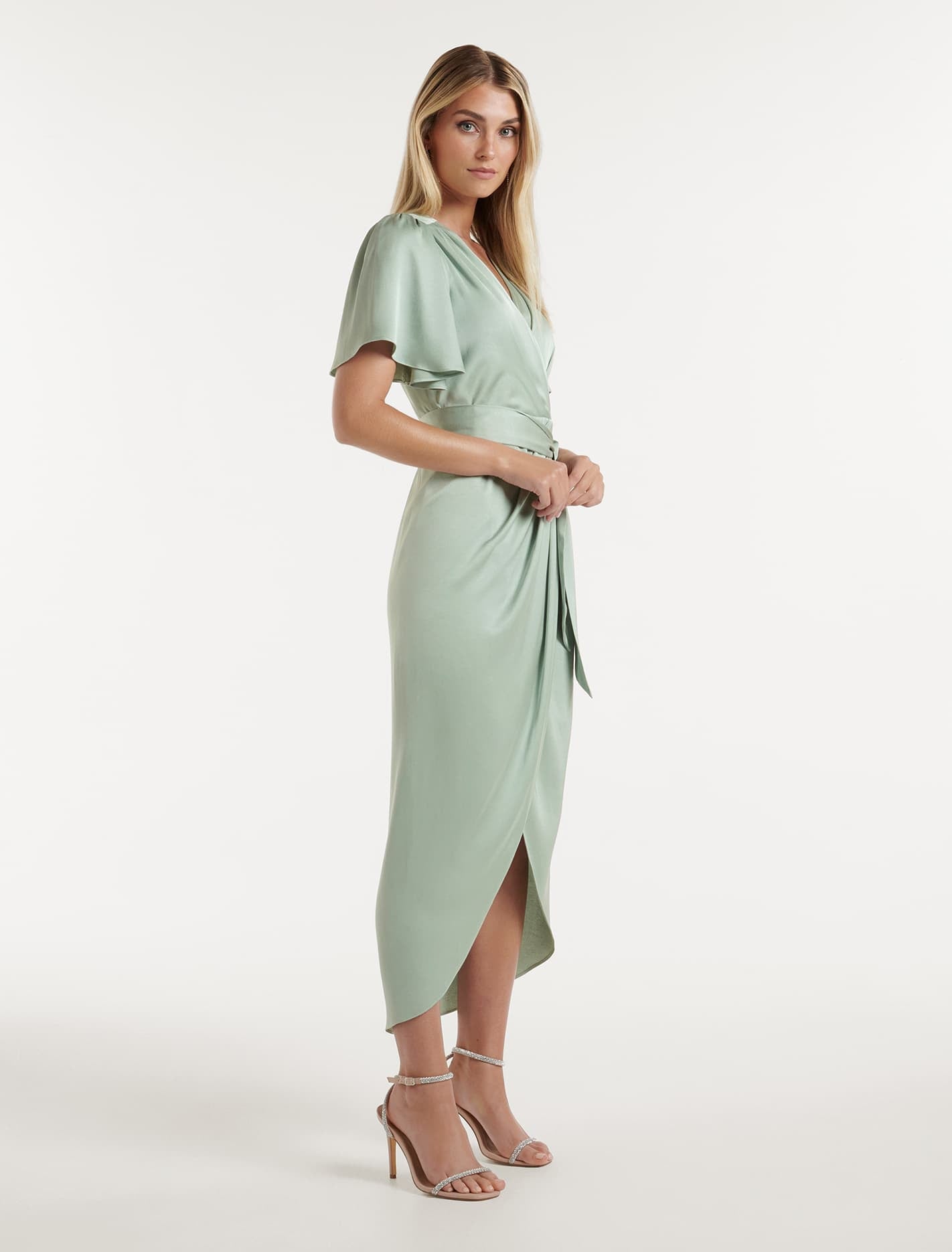 Carolina Satin Midi Dress Seafoam