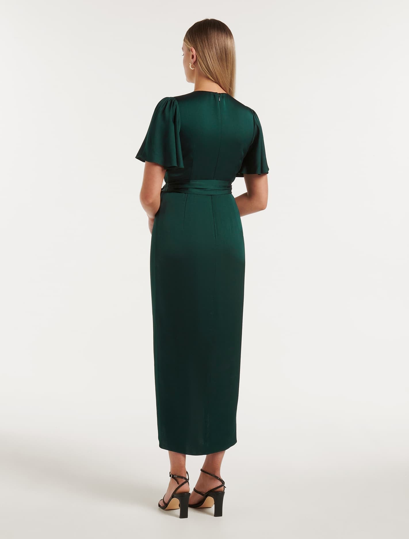 Carolina Petite Satin Midi Dress Emerald Green