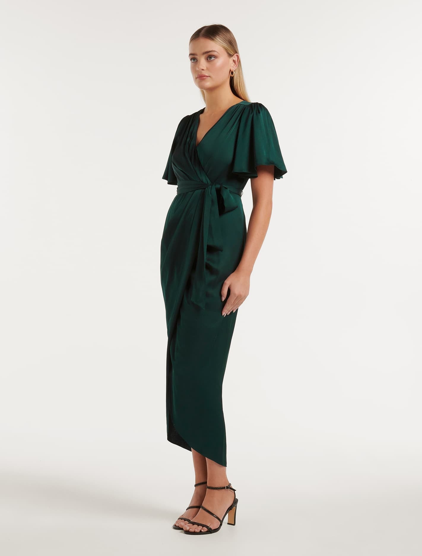 Carolina Petite Satin Midi Dress Emerald Green