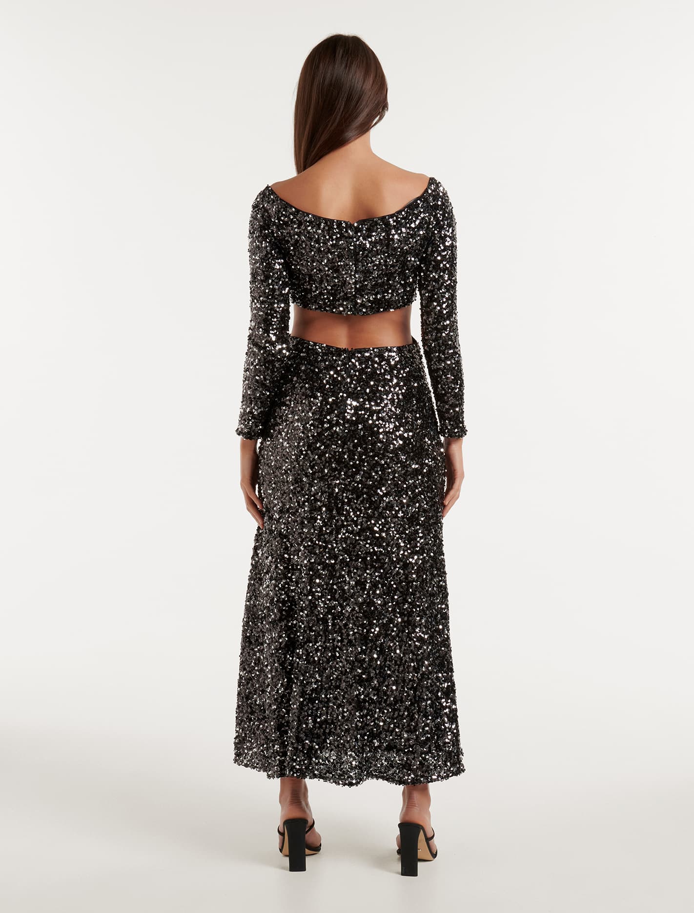 Farrah Sequin Cut Out Back Dress Black