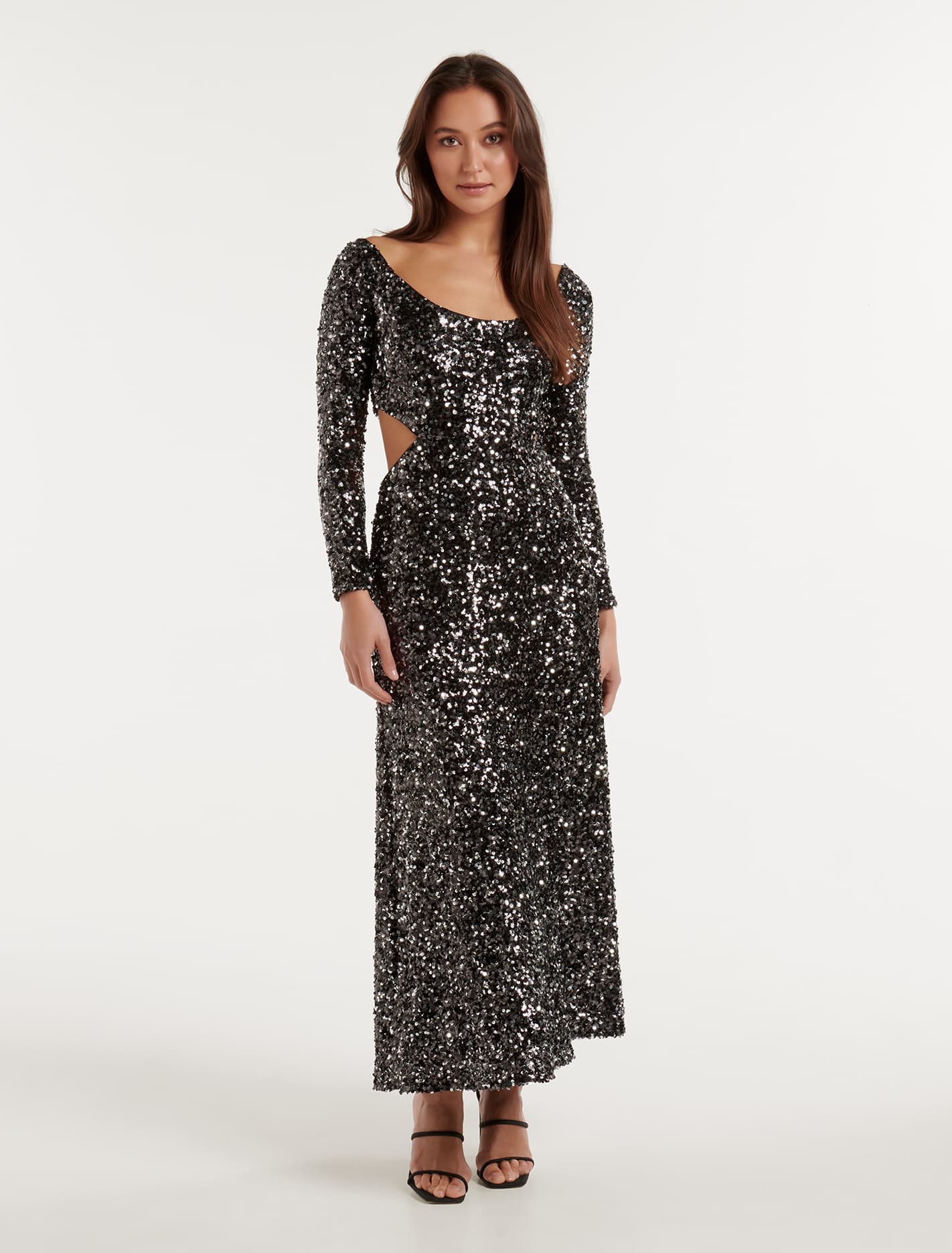 Farrah Sequin Cut Out Back Dress Black
