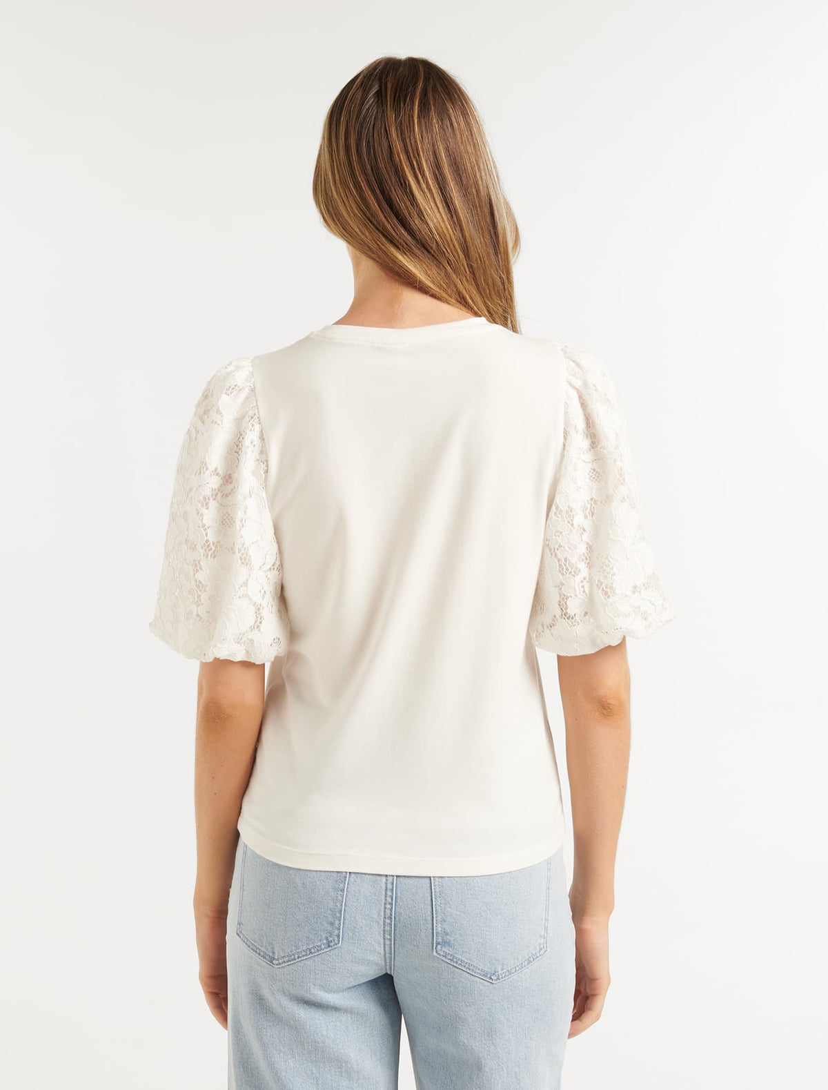 Vikki Lace Puff Sleeve Top Porcelain
