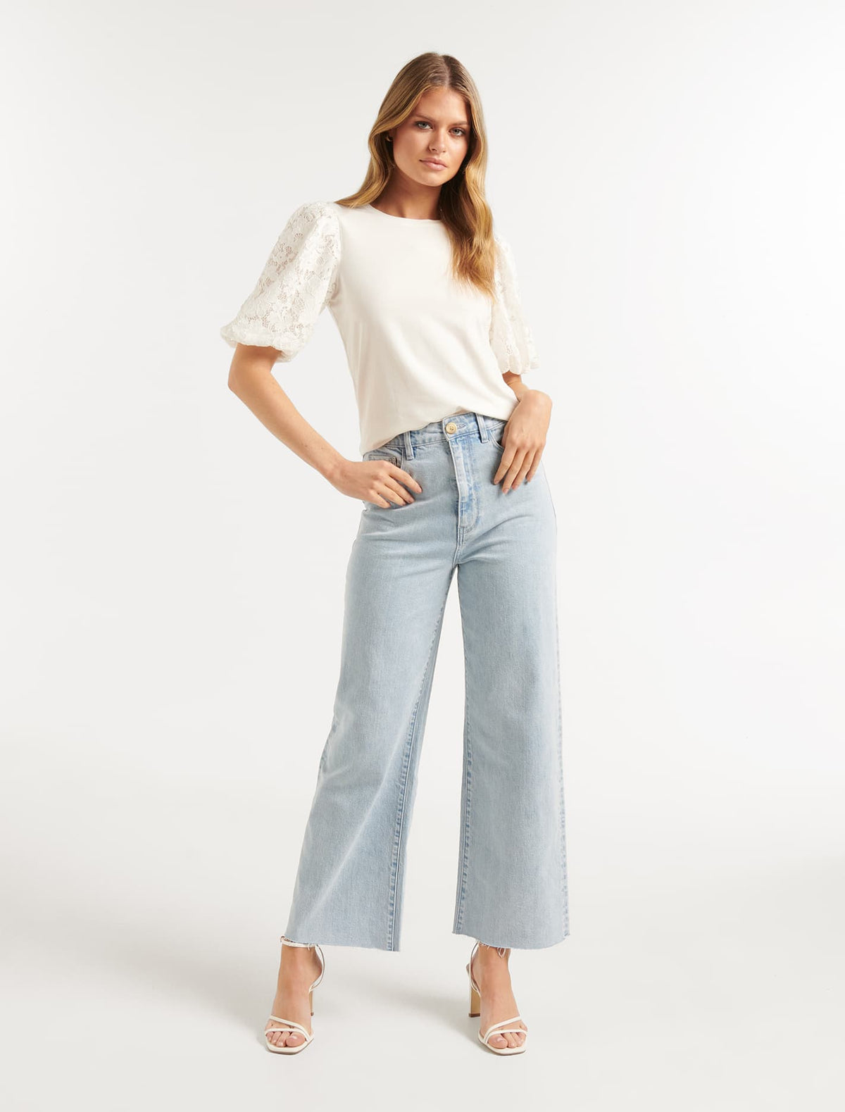 Vikki Lace Puff Sleeve Top Porcelain